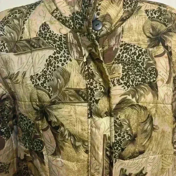 100% Silk Tan Leopard Abstract Anna & Frank Bomber Jacket Size Medium Vintage - Picture 2 of 11